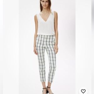 Theory Ivory and Black Plaid Slim Cropped Pants Sz 4